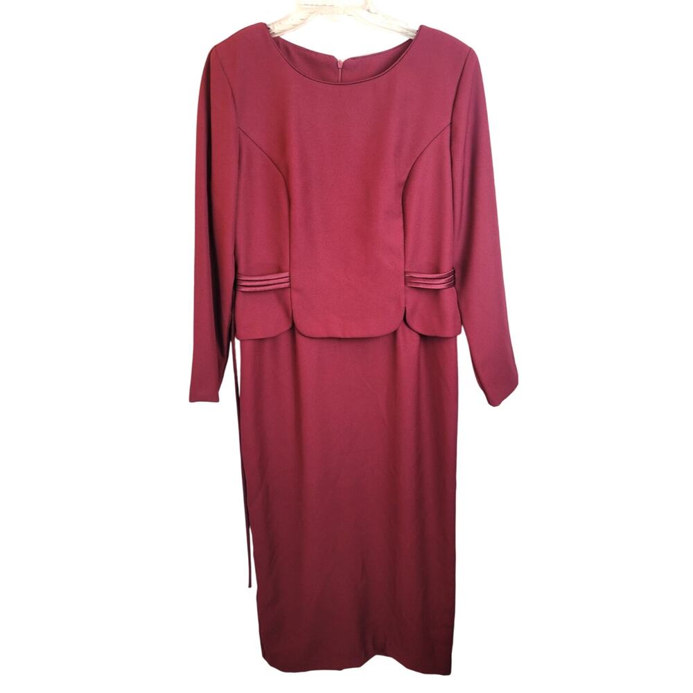 VTG Leslie Belle Burgundy Long Sleeve Business Formal Casual Dress Women's Sz 14